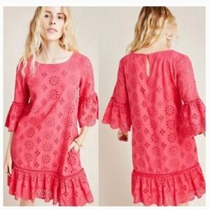 Anthropologie Dani Eyelet Lace Pink Tunic dress